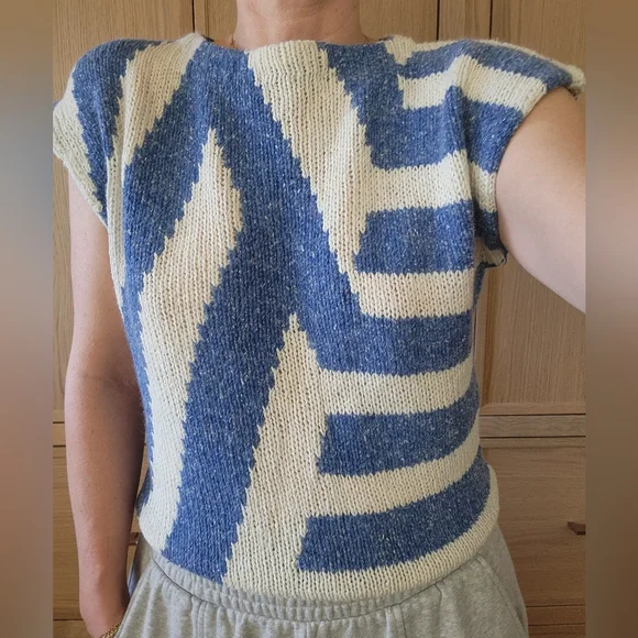 80's 90's Vintage‎ stripe Silk sleeveless cap sleeve sweater - Picture 7 of 7